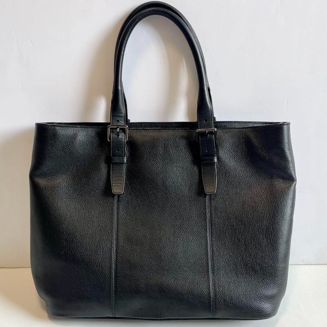 美品【コールハーン】トライボロトートバッグ　レザー 黒 ロゴ 大容量 A4可