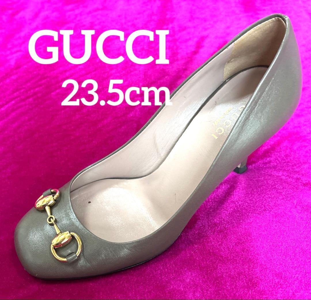 GUCCI グッチ ゴールドホースビットデザインラウンドトゥパンプス ブラウン