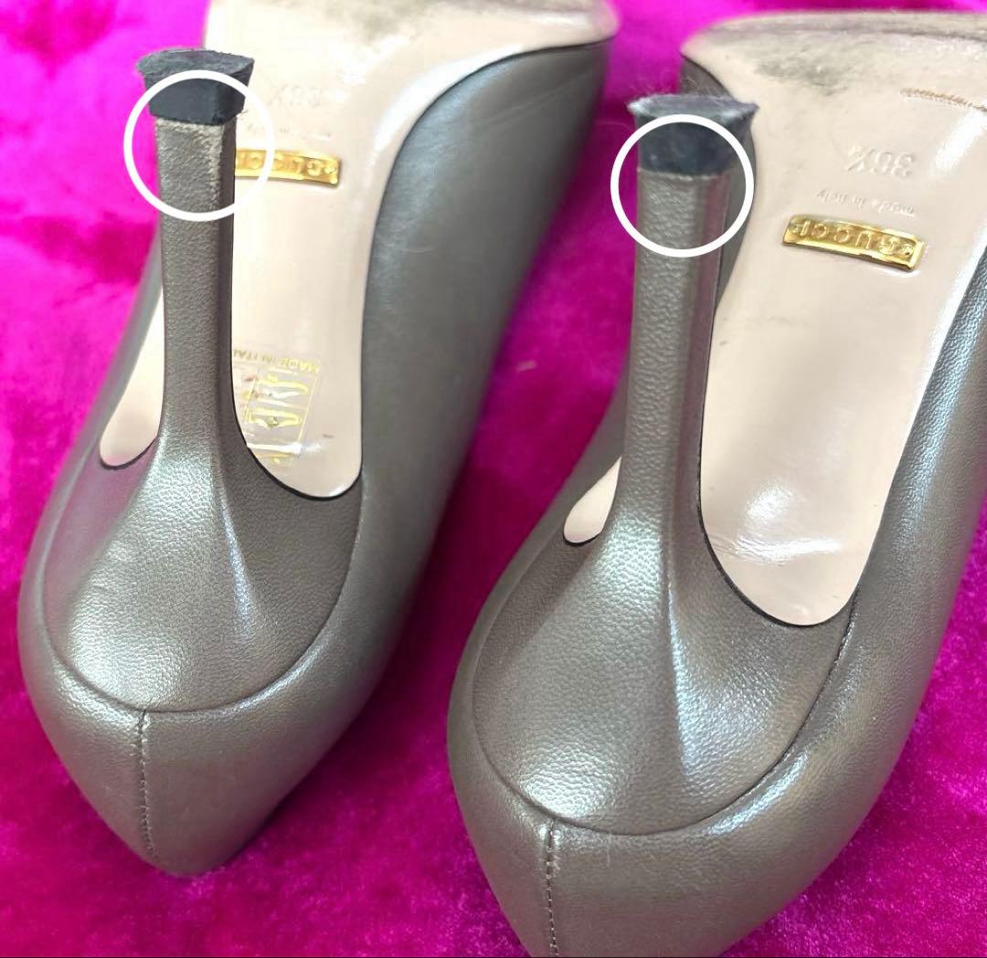 GUCCI グッチ ゴールドホースビットデザインラウンドトゥパンプス ブラウン