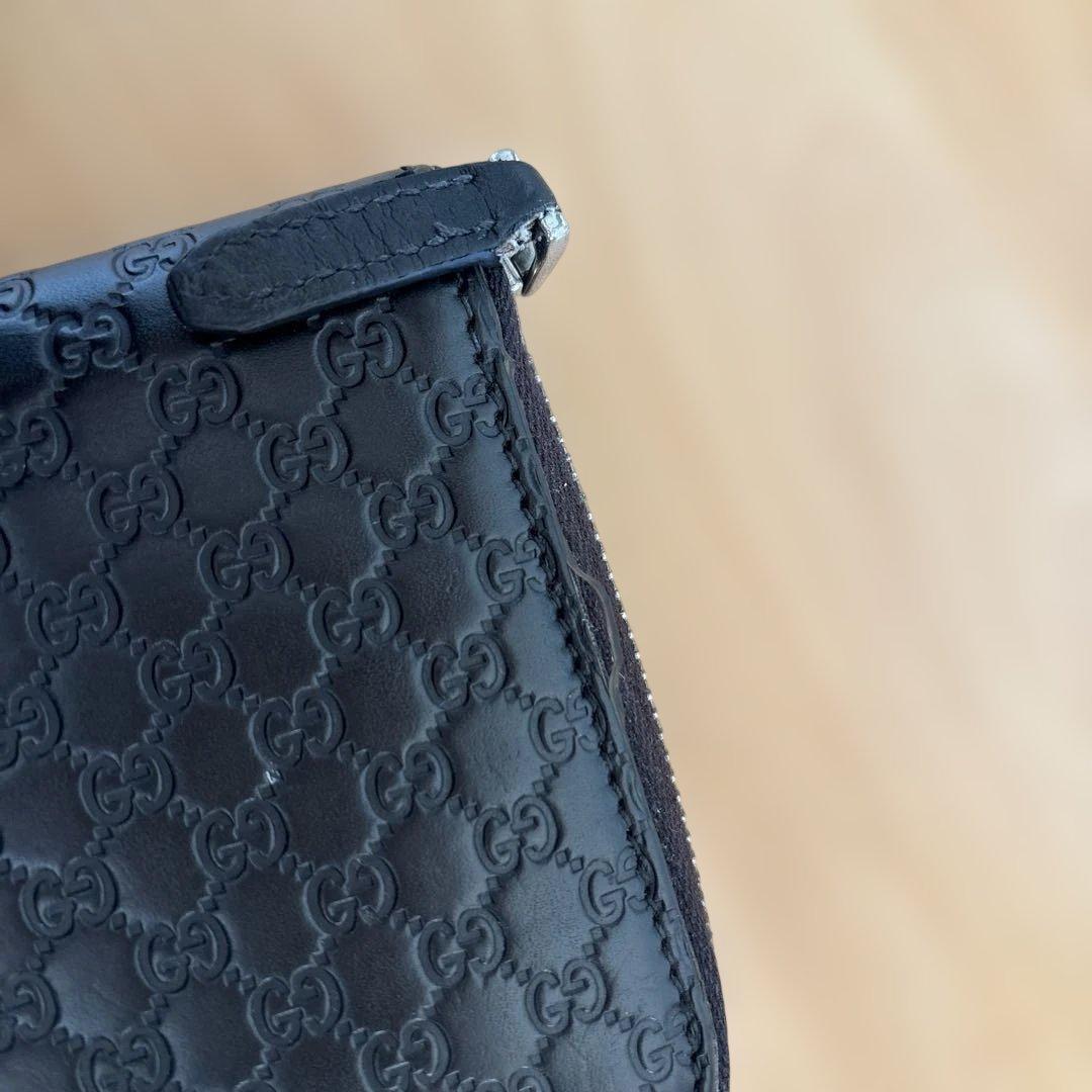 Gucci ブラックレザー 長財布 GGパターン