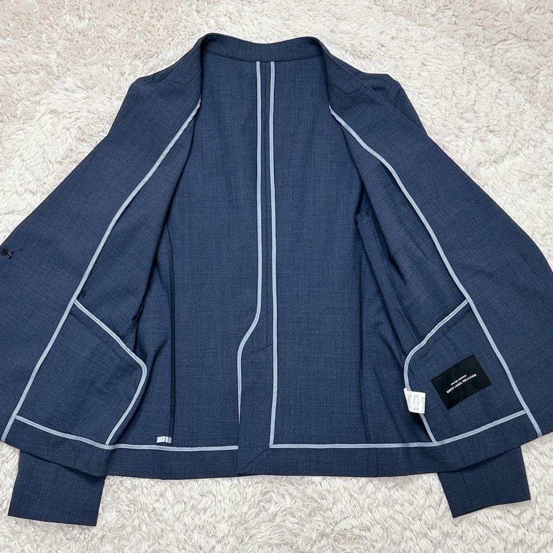 【美品】グリーンレーベルリラクシング ネイビー スーツ ノーカラー パンツ M