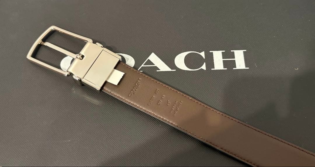 COACH メンズブラックレザー ベルト　リバーシブルベルト