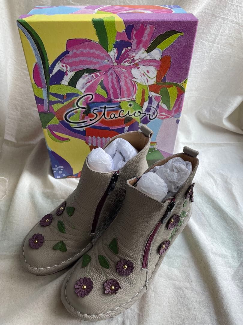 エスタシオン　estacion 本革　フラワー　ショートブーツ　Ｍ