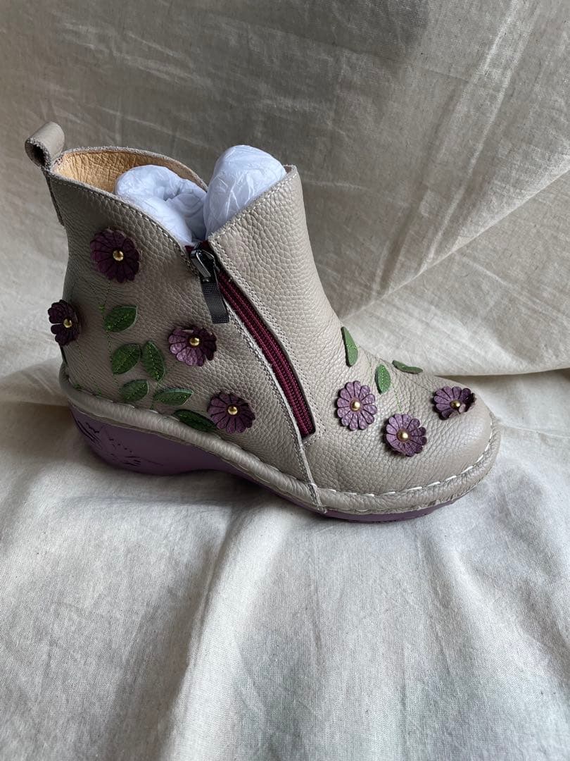 エスタシオン　estacion 本革　フラワー　ショートブーツ　Ｍ