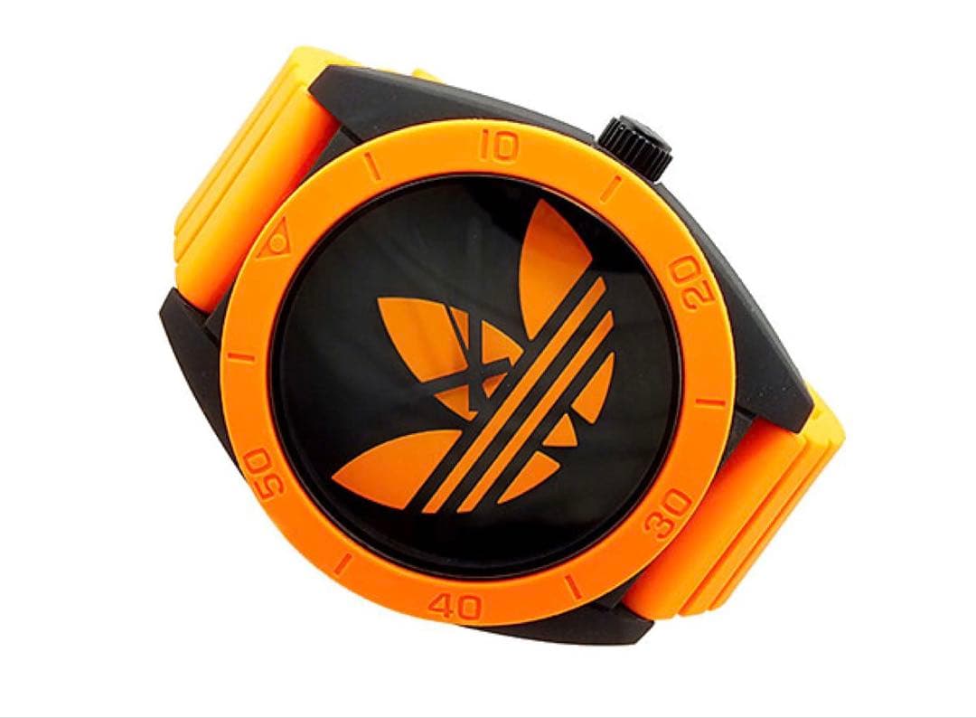 レア！ビックフェイスadidas シリコンバンド時計 オレンジ/ブラック