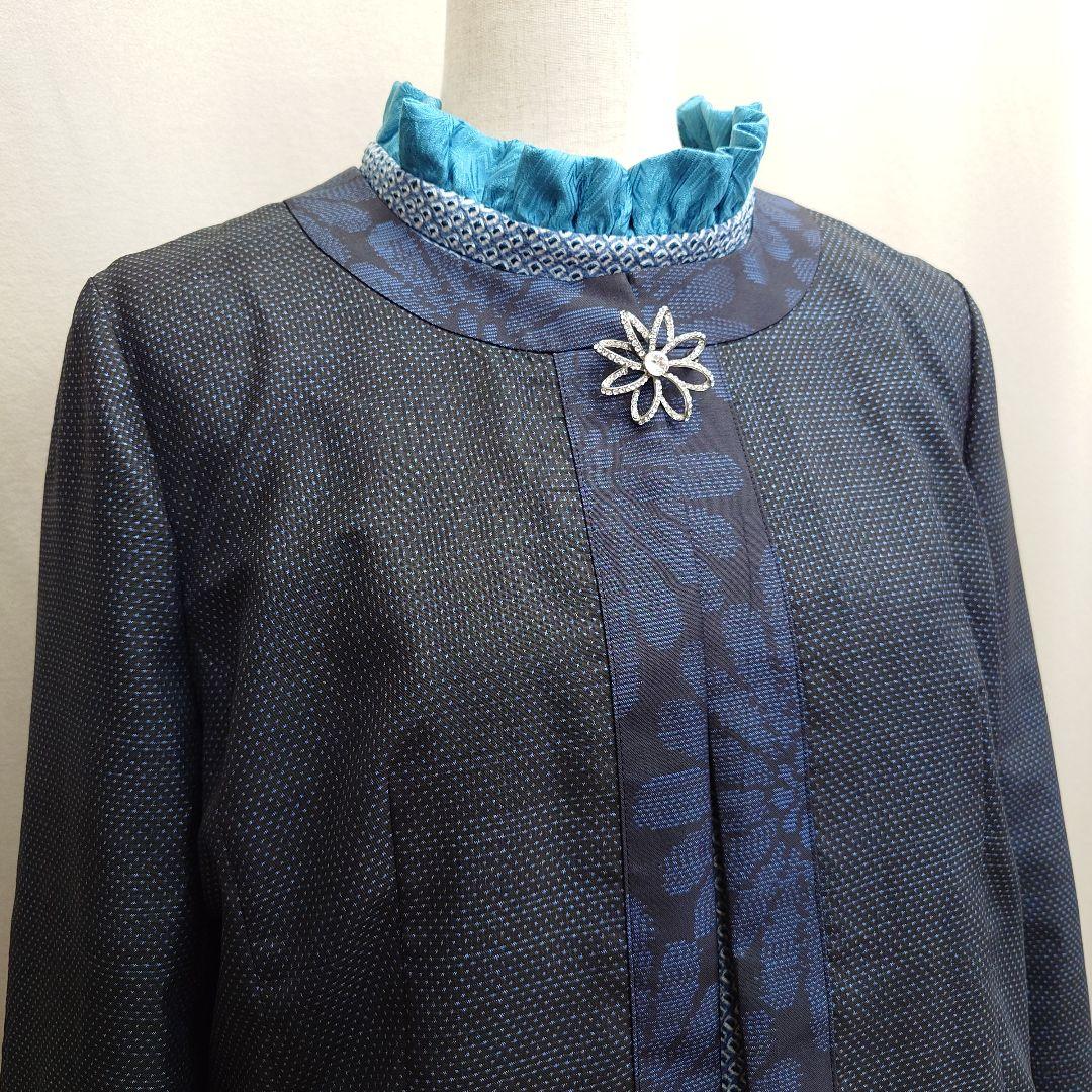 着物リメイク フリルカラーのプリーツワンピースと配色ジャケット