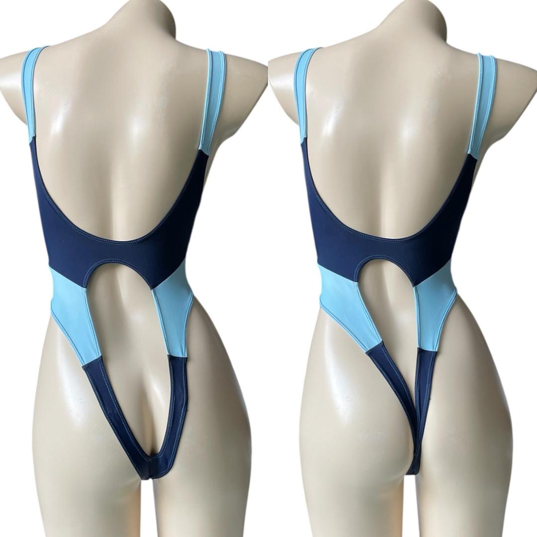 レオタード　パステルブルー×ネイビー