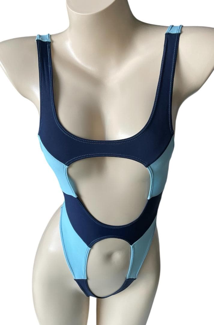 レオタード　パステルブルー×ネイビー