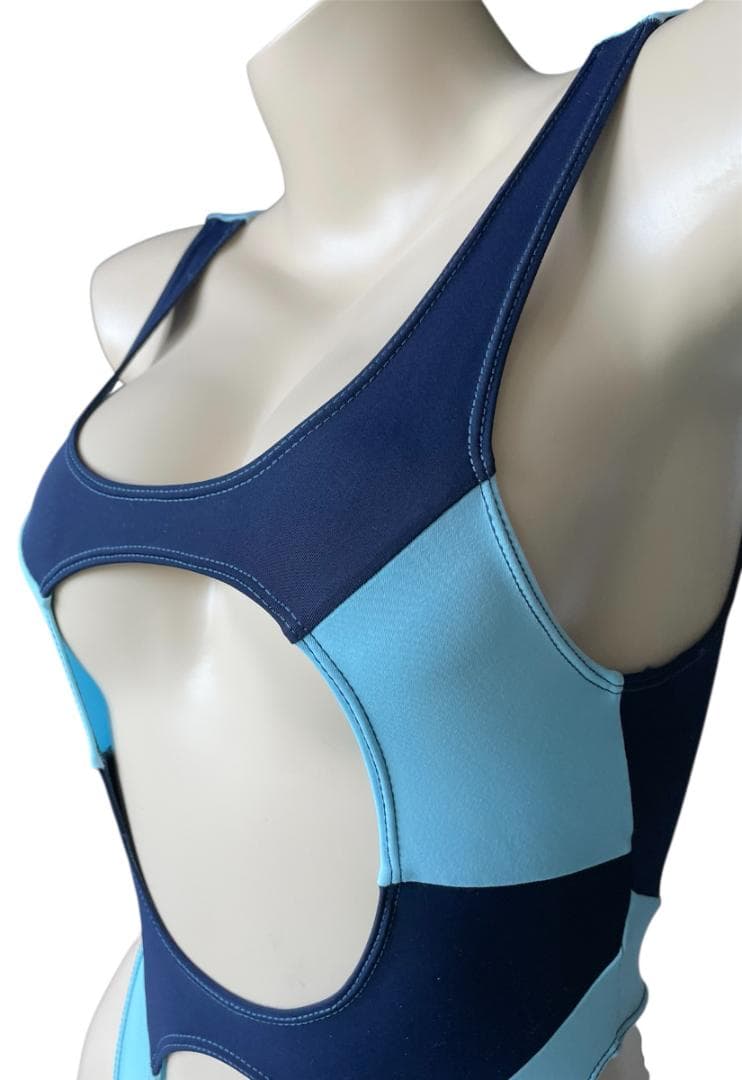 レオタード　パステルブルー×ネイビー