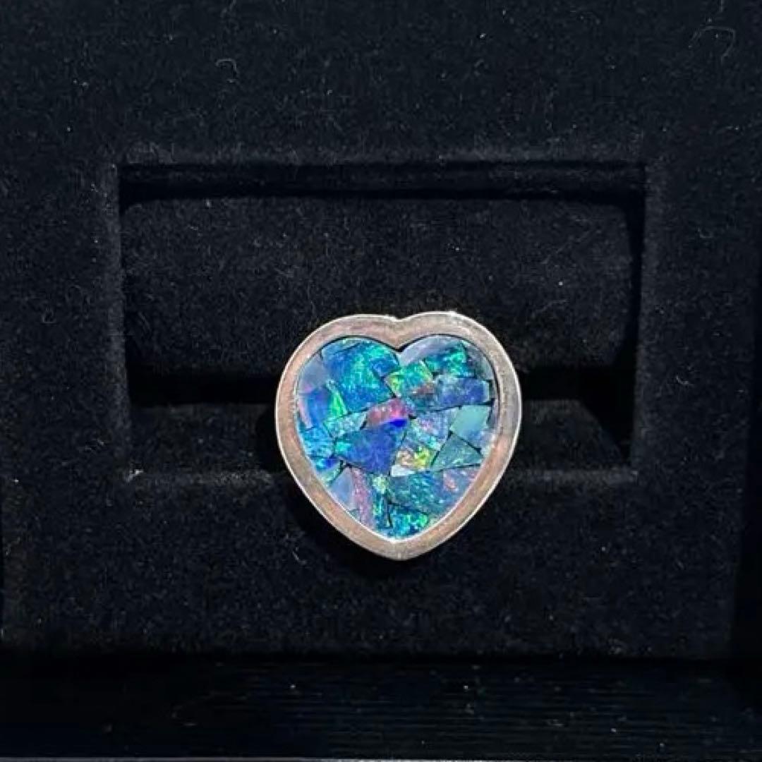 nananbijouxxx ハート　モザイクオパール　リング　シルバー