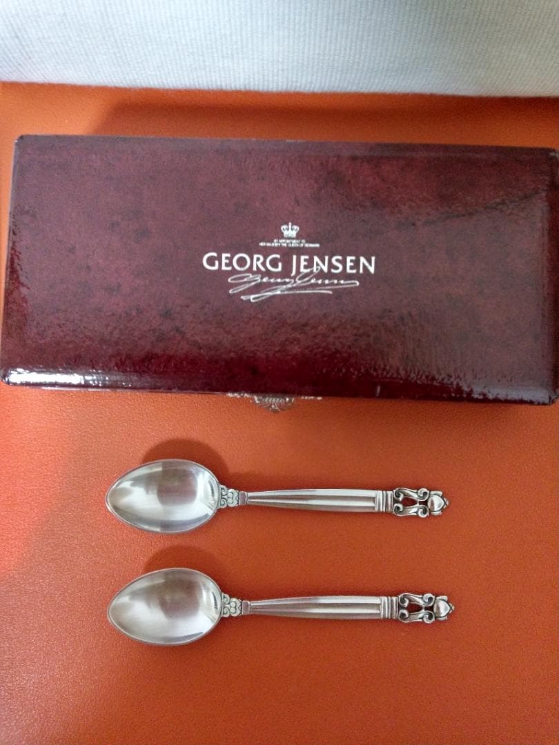美品！ジョージ・ジェンセン　純銀スプーン　エコーン　木製専用カトラリーケース付き