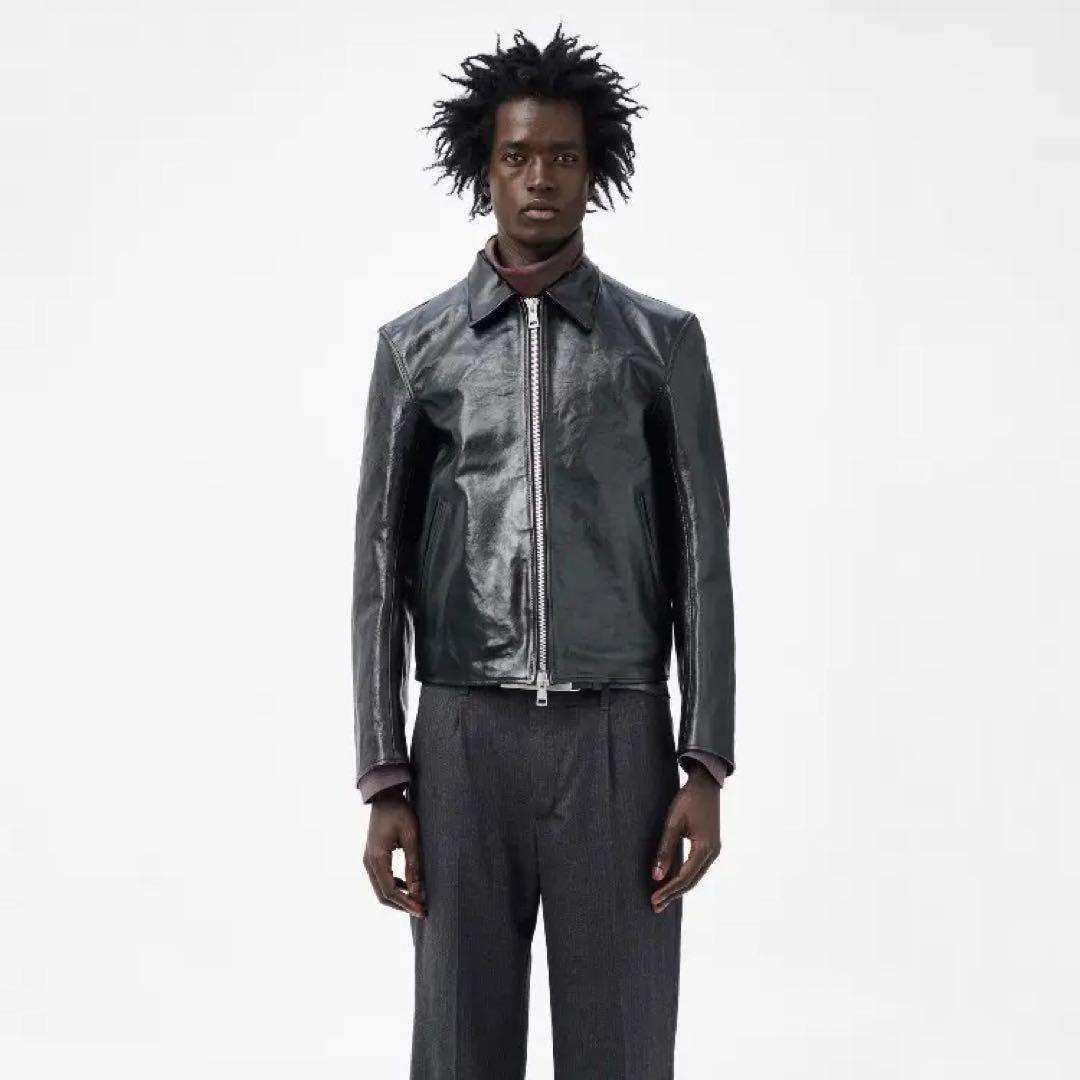 ち*ん様 レザーライダース ミニジャケットMini jacket 46ショート丈