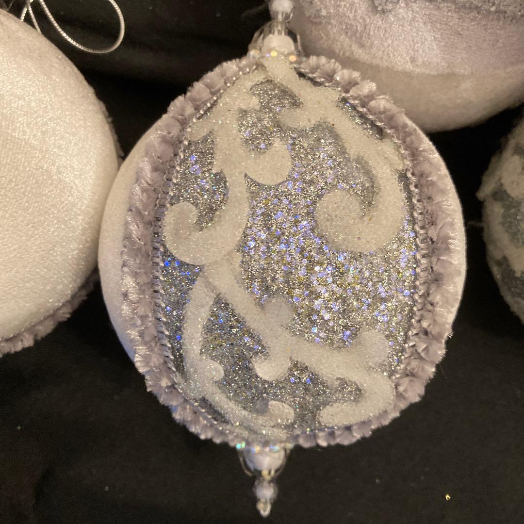 クリスマス　ゴージャスオーナメント　シルバー＆グレー　ベルベット大