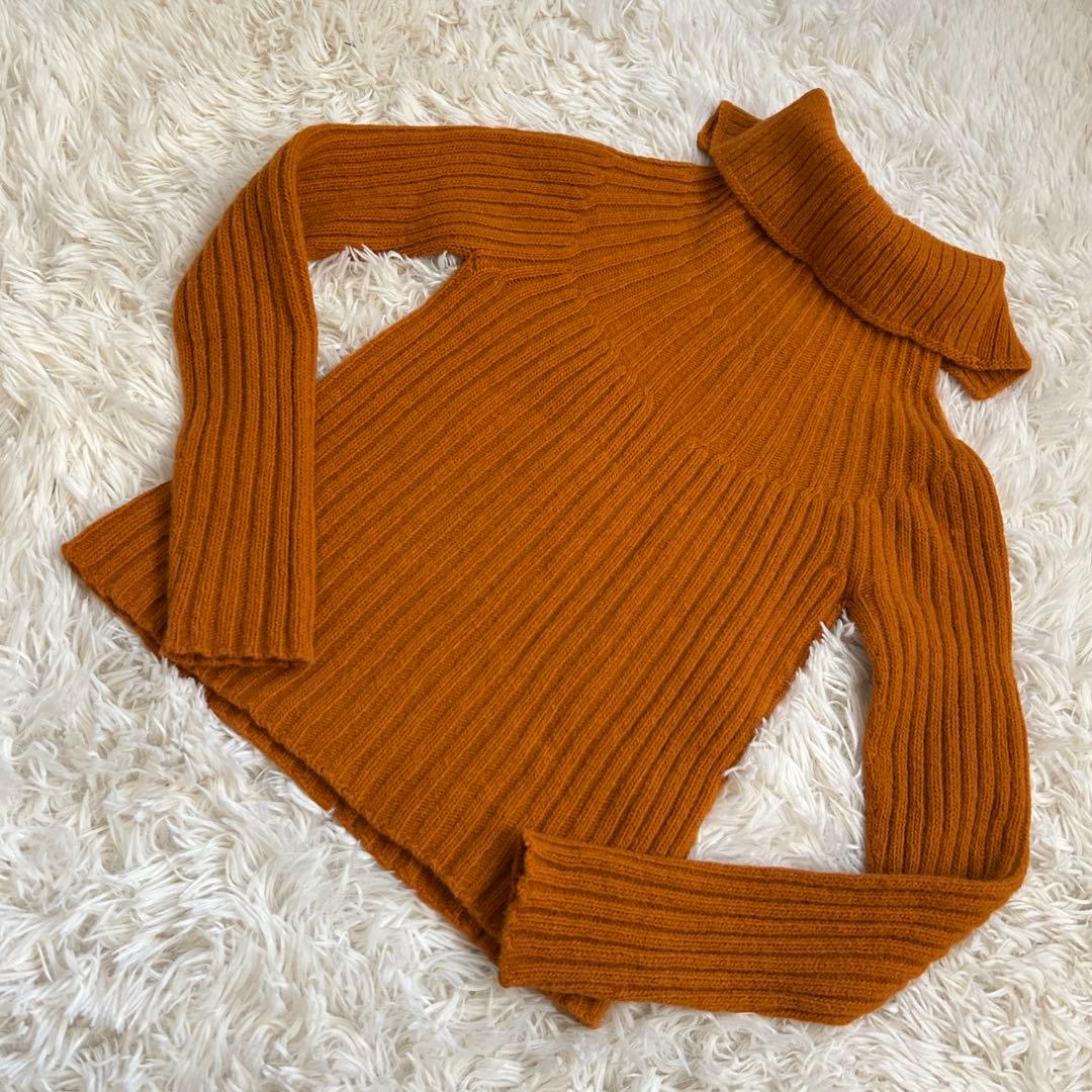 マックスマーラ　ニット　リブ　キャメル　長袖タートルネック　イタリア製　Sサイズ