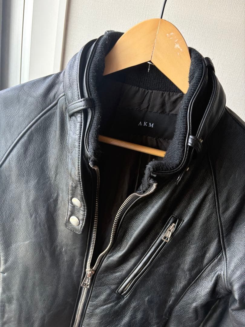 AKM 牛革レザー シングルライダースジャケット（S）