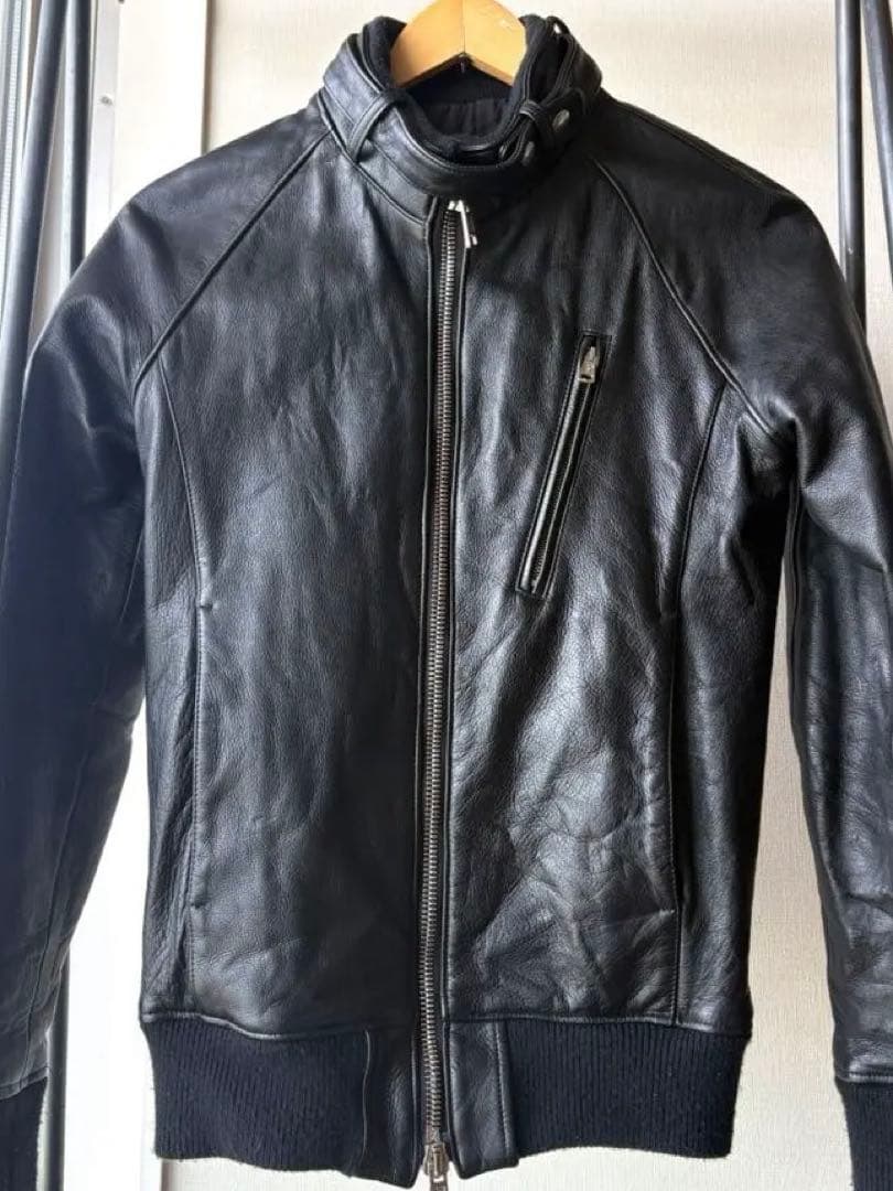 AKM 牛革レザー シングルライダースジャケット（S）