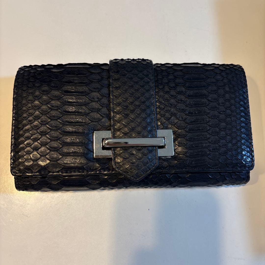 ヘビ革 ブラック 長財布