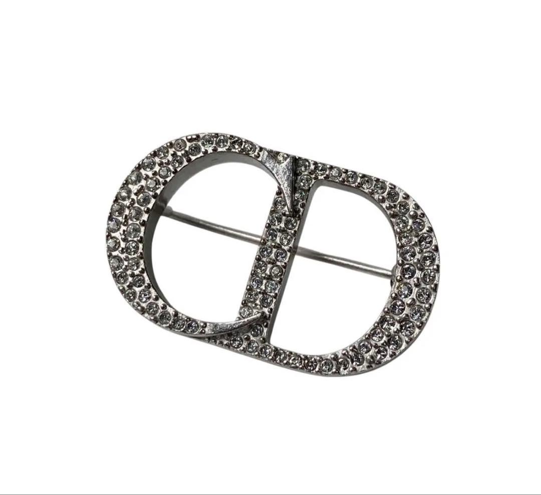 ディオール DIOR ラインストーン ロゴ ブローチ Ag925
