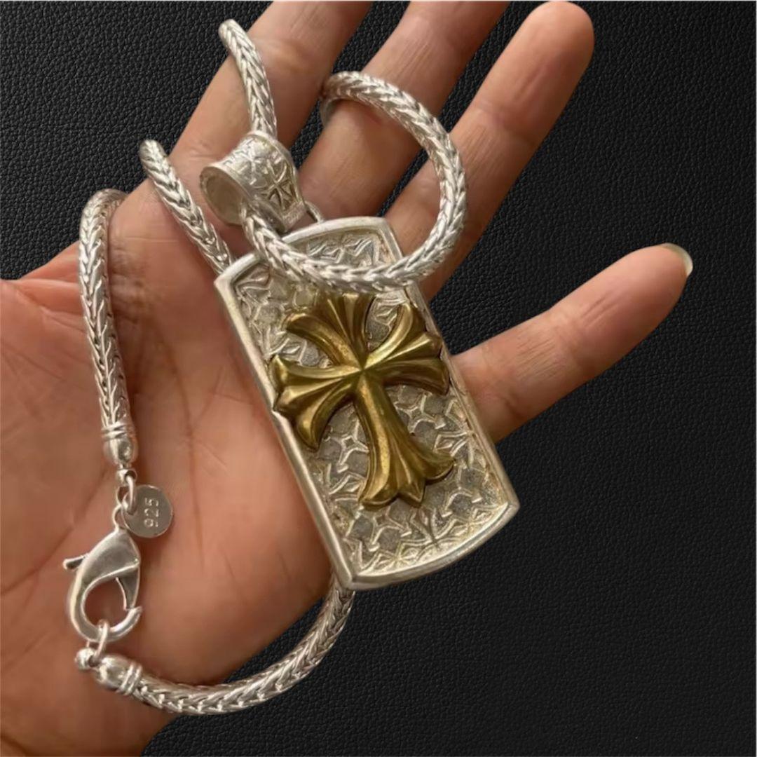 シルバー925刻印 十字架ネックレス クロス ヴィンテージ 重厚感 silver