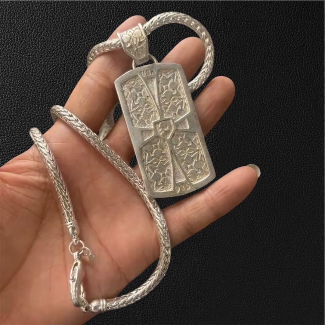 シルバー925刻印 十字架ネックレス クロス ヴィンテージ 重厚感 silver