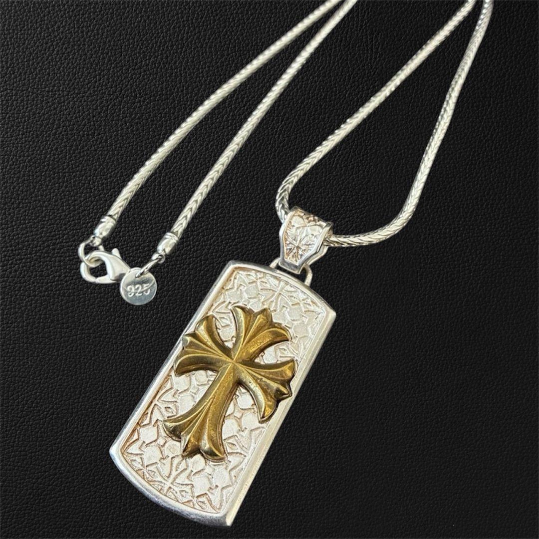 シルバー925刻印 十字架ネックレス クロス ヴィンテージ 重厚感 silver