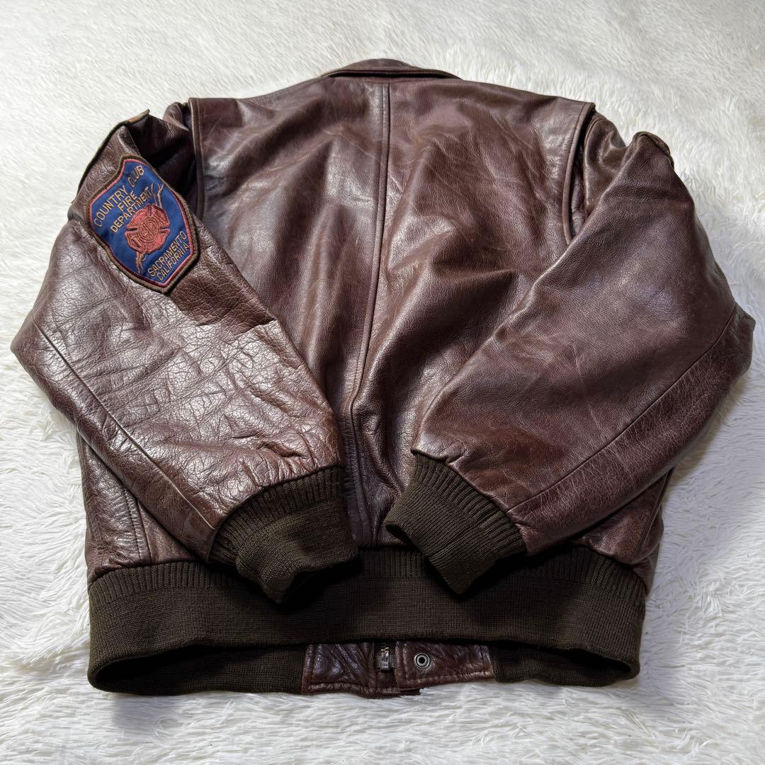 【90s】FREEDOM A-2フライトジャケット 牛革 ワッペン トップガン