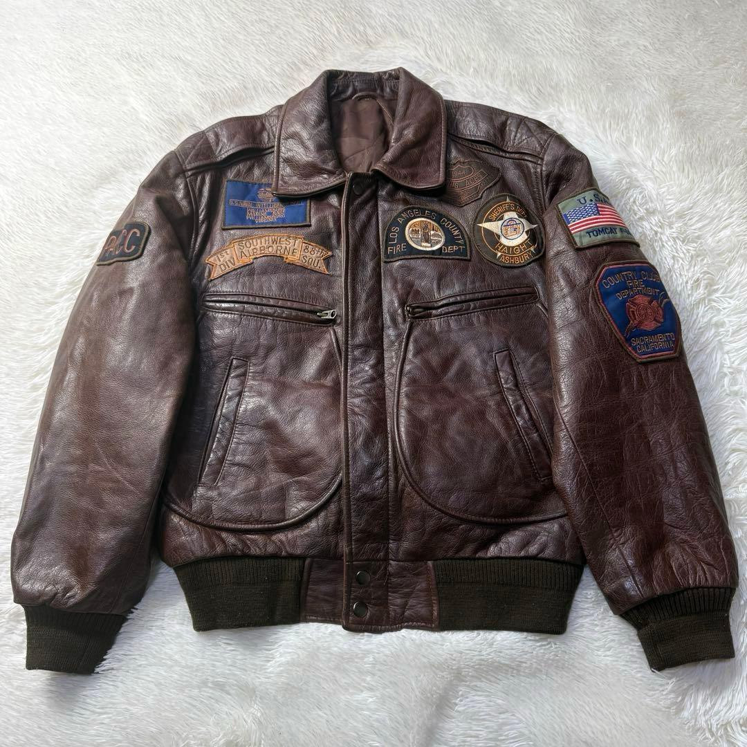【90s】FREEDOM A-2フライトジャケット 牛革 ワッペン トップガン
