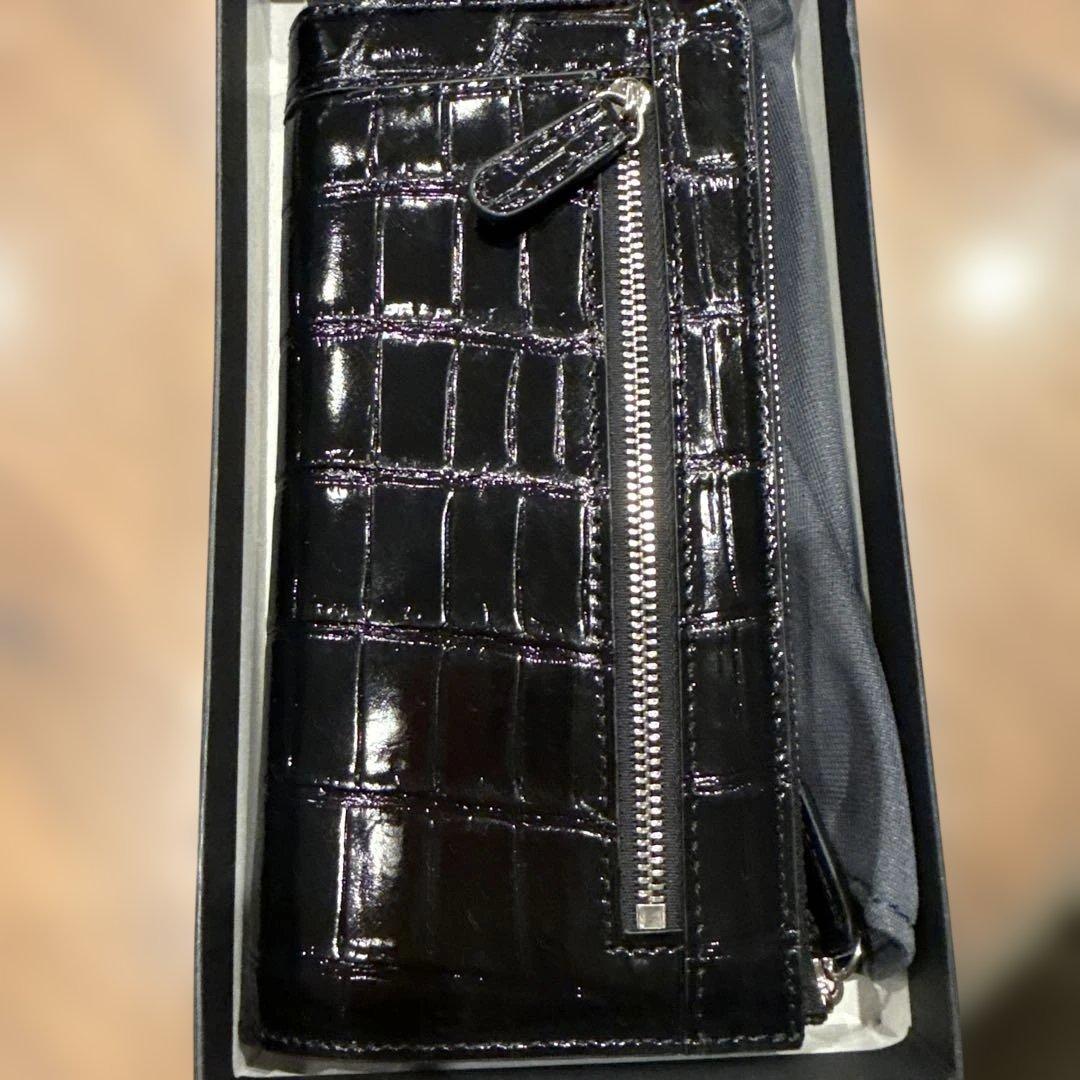 パピ さん専用新品　黒 シャイニングクロコダイルＬ型ファスナー長財布