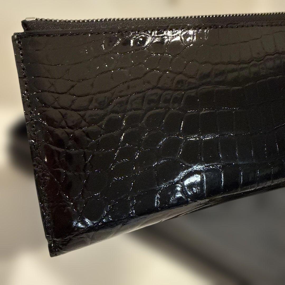 パピ さん専用新品　黒 シャイニングクロコダイルＬ型ファスナー長財布