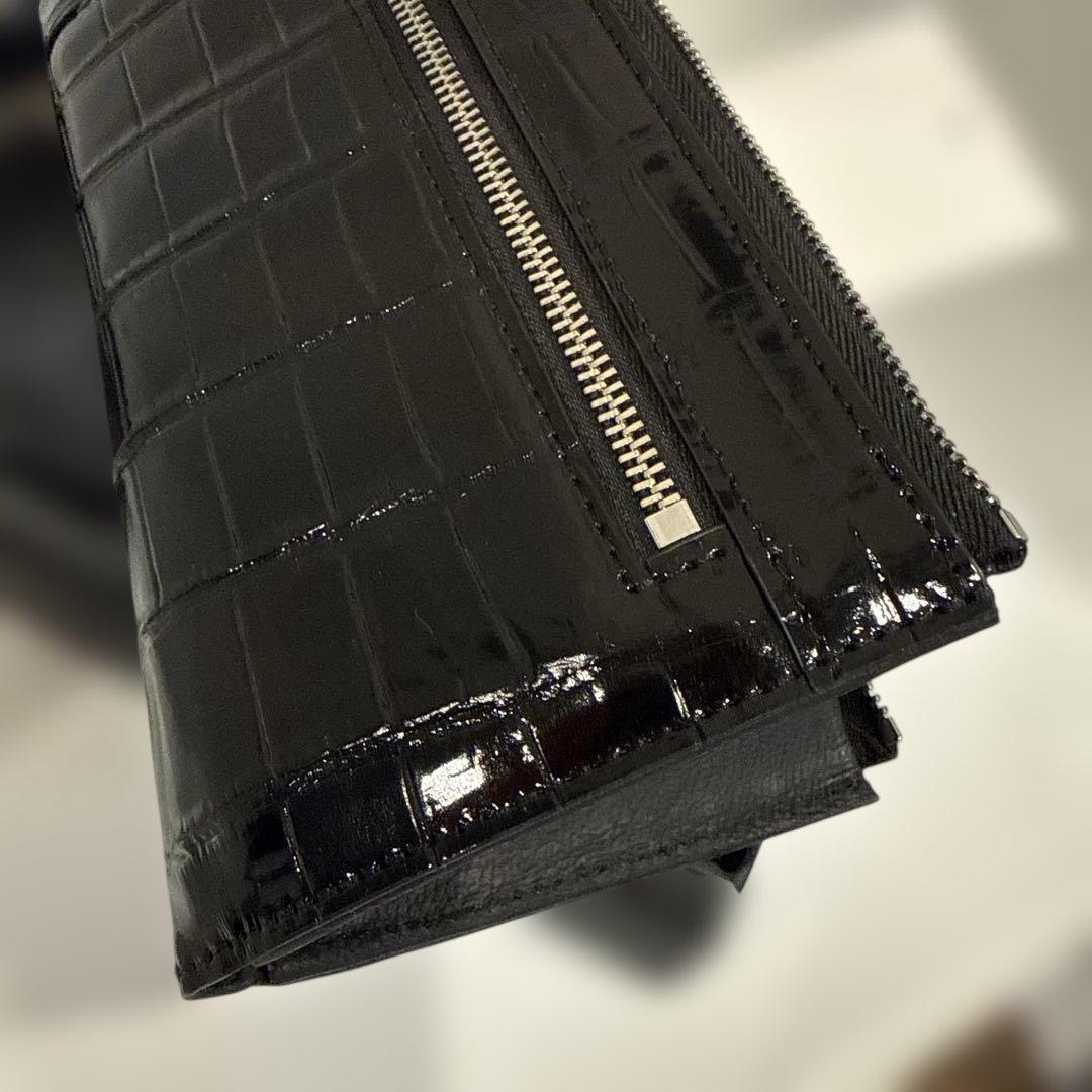 パピ さん専用新品　黒 シャイニングクロコダイルＬ型ファスナー長財布