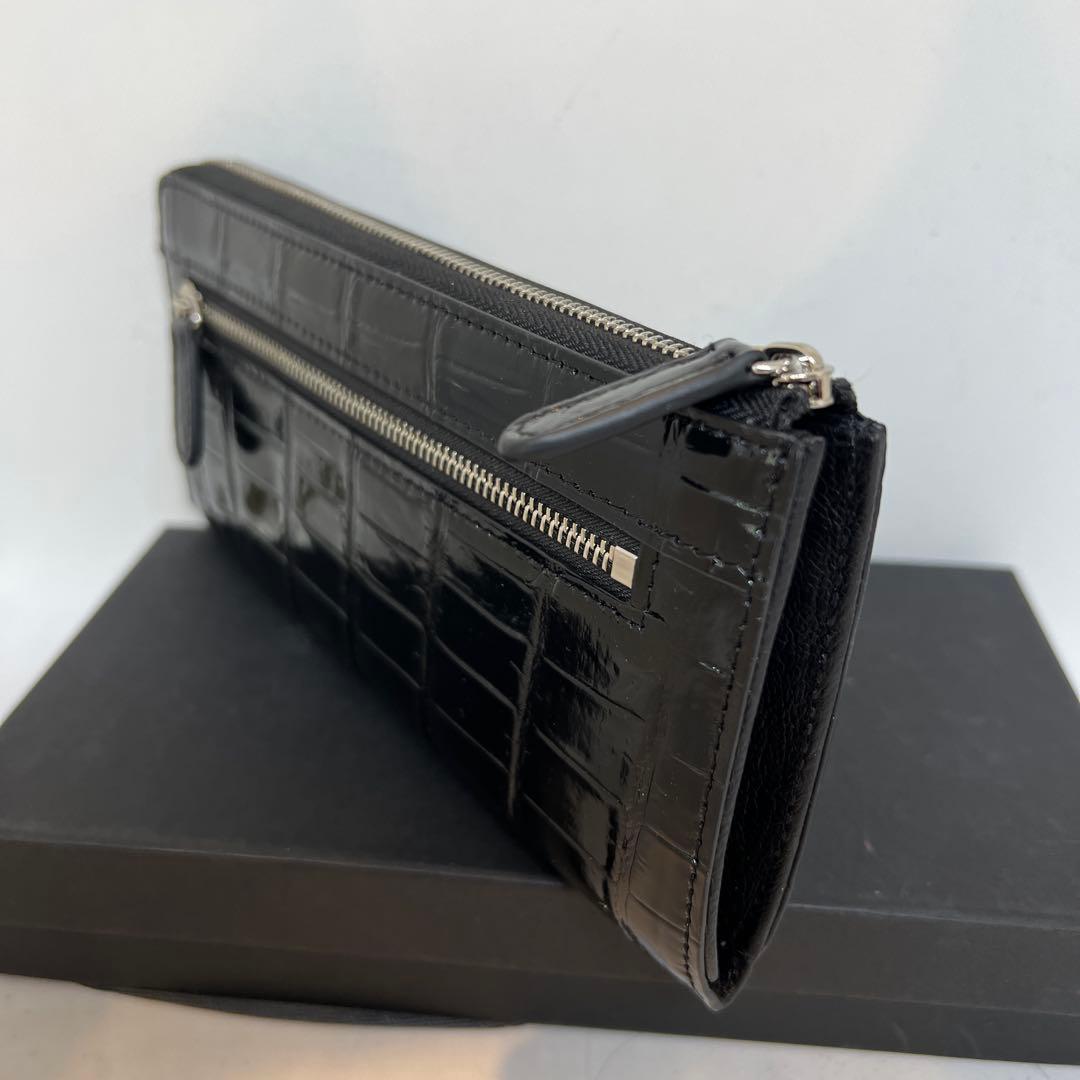 パピ さん専用新品　黒 シャイニングクロコダイルＬ型ファスナー長財布