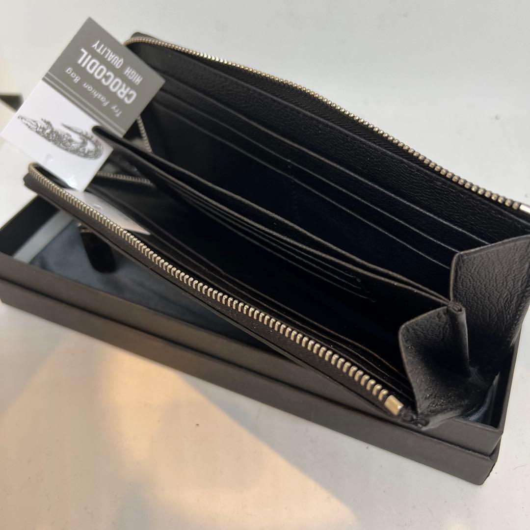 パピ さん専用新品　黒 シャイニングクロコダイルＬ型ファスナー長財布