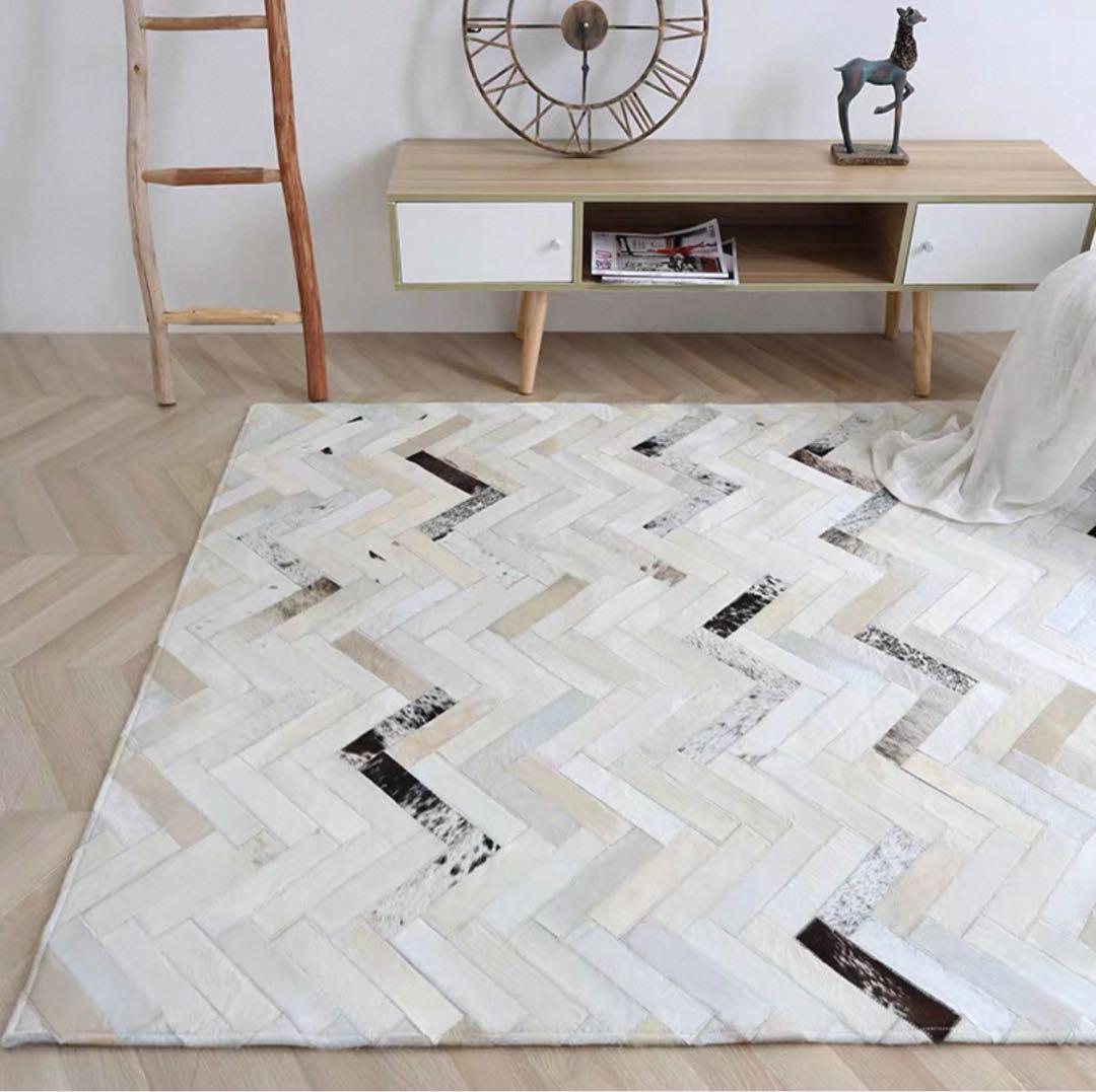 北欧モダン 手工パッチワーク牛革カーペット 160×230cm