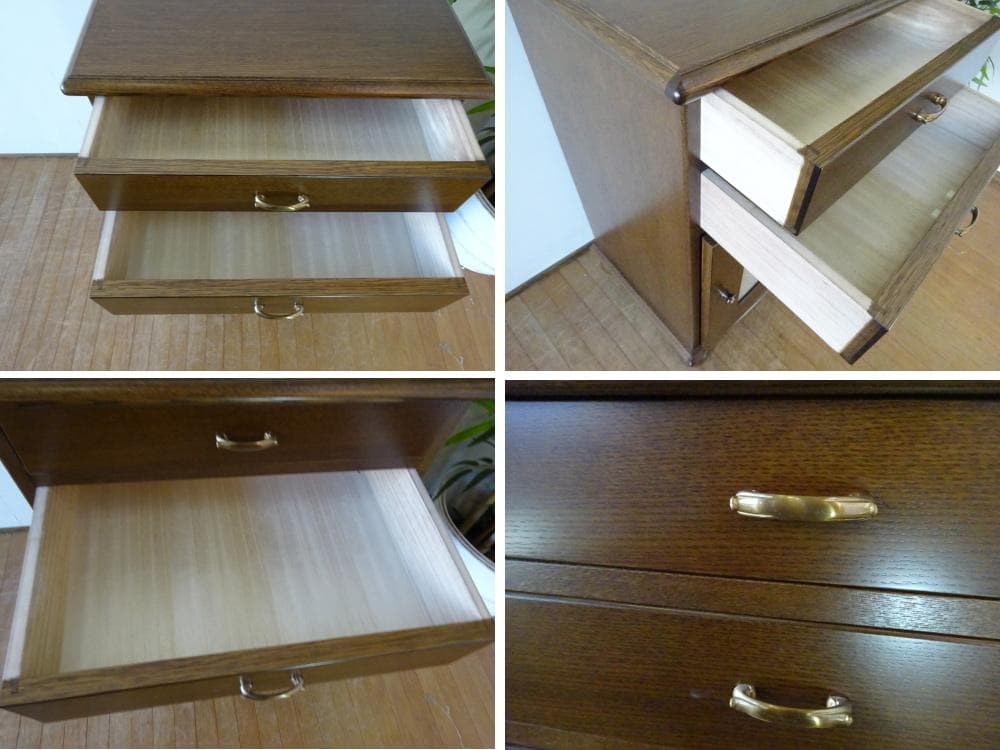 神戸洋家具/伊藤家具　電話台　FAX台　オーク無垢材　花図柄刺繍