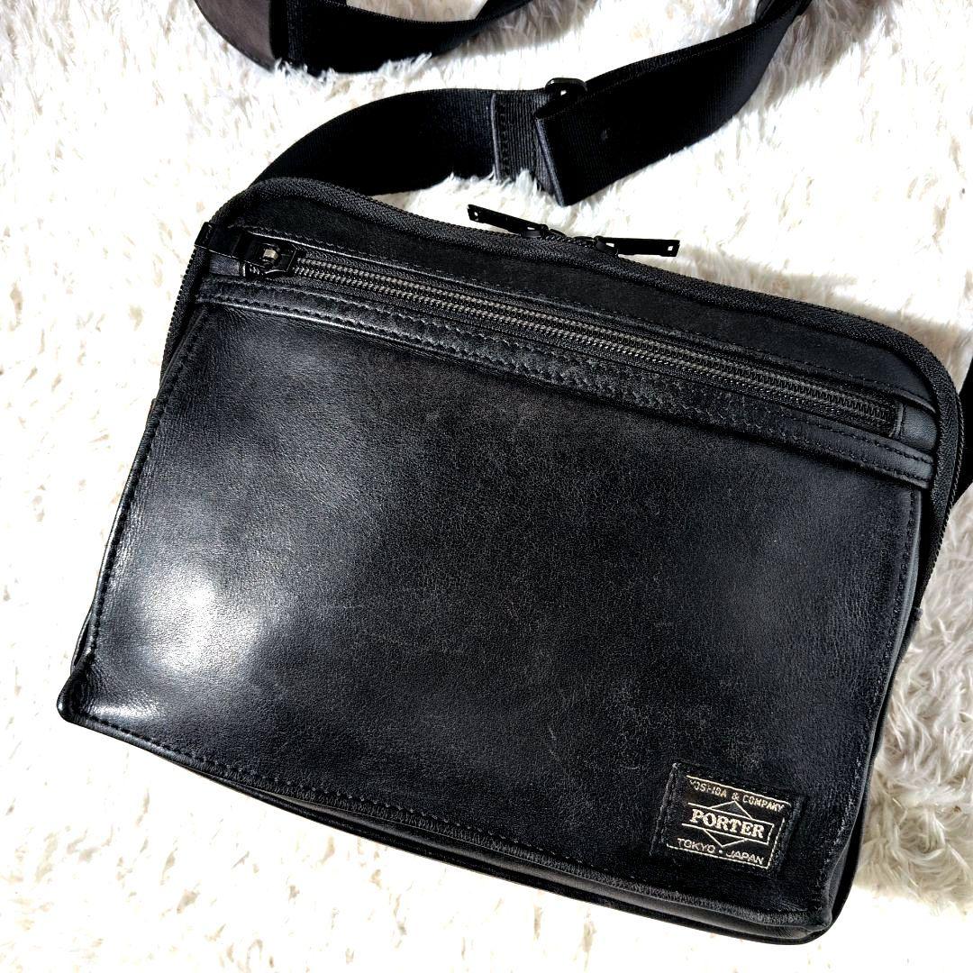 【美品 オールレザー】ポーター　アメイズ　ショルダーバッグ　クロスボディ　黒