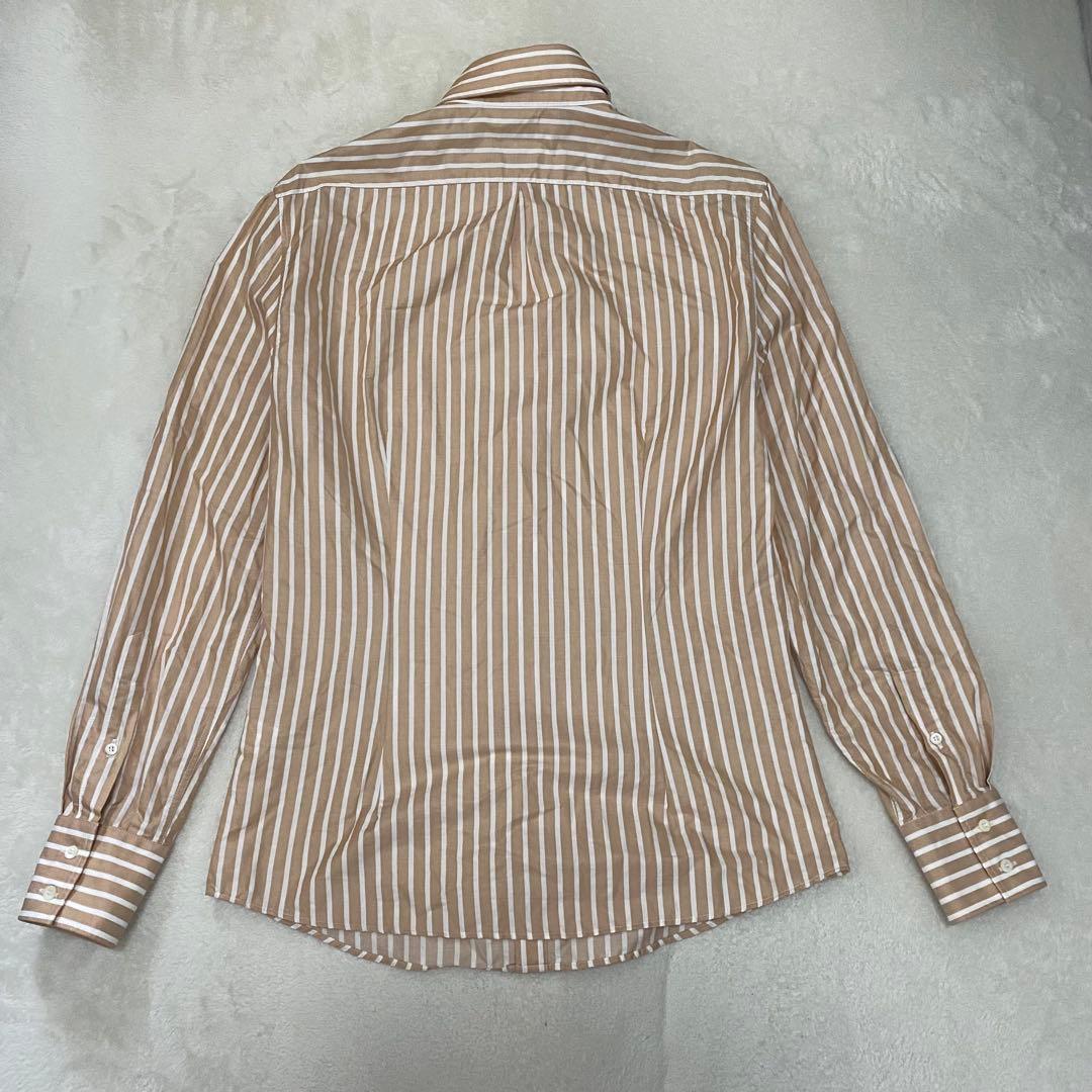 ブルネロクチネリ ストライプシャツ スリムフィット ライトブラウン コットン S