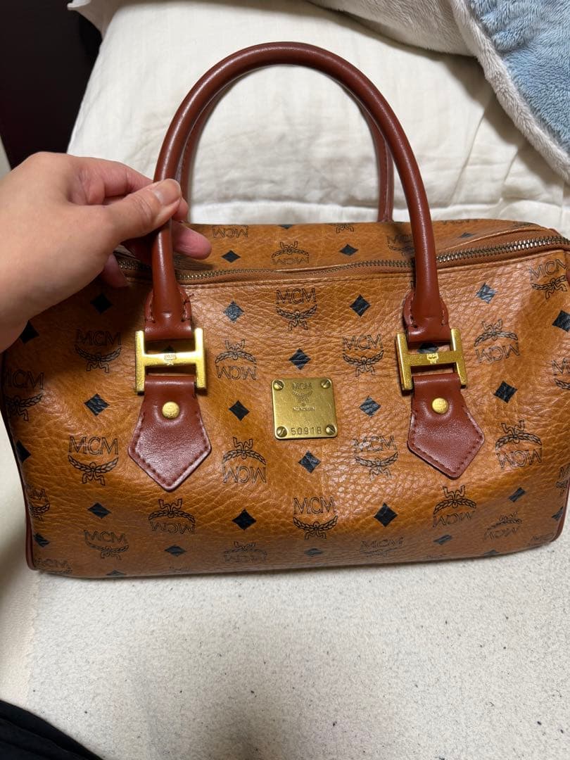 MCM ブラウンレザーボストンバッグ 5091B