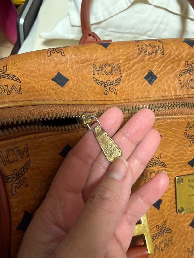 MCM ブラウンレザーボストンバッグ 5091B