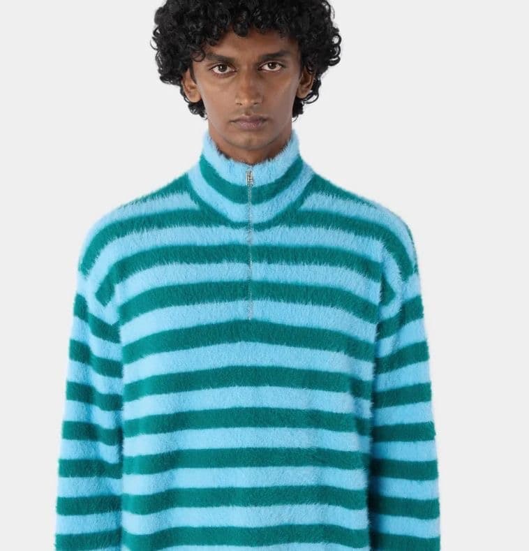 美品SUNNEI スンネイ ハーフジップ ニット セーター ボーダー 119P▲