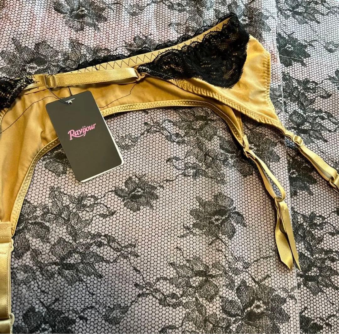 ☆Ravijour☆廃盤デザイン☆GOLDブラックレース☆ガーター☆フリーサイズ
