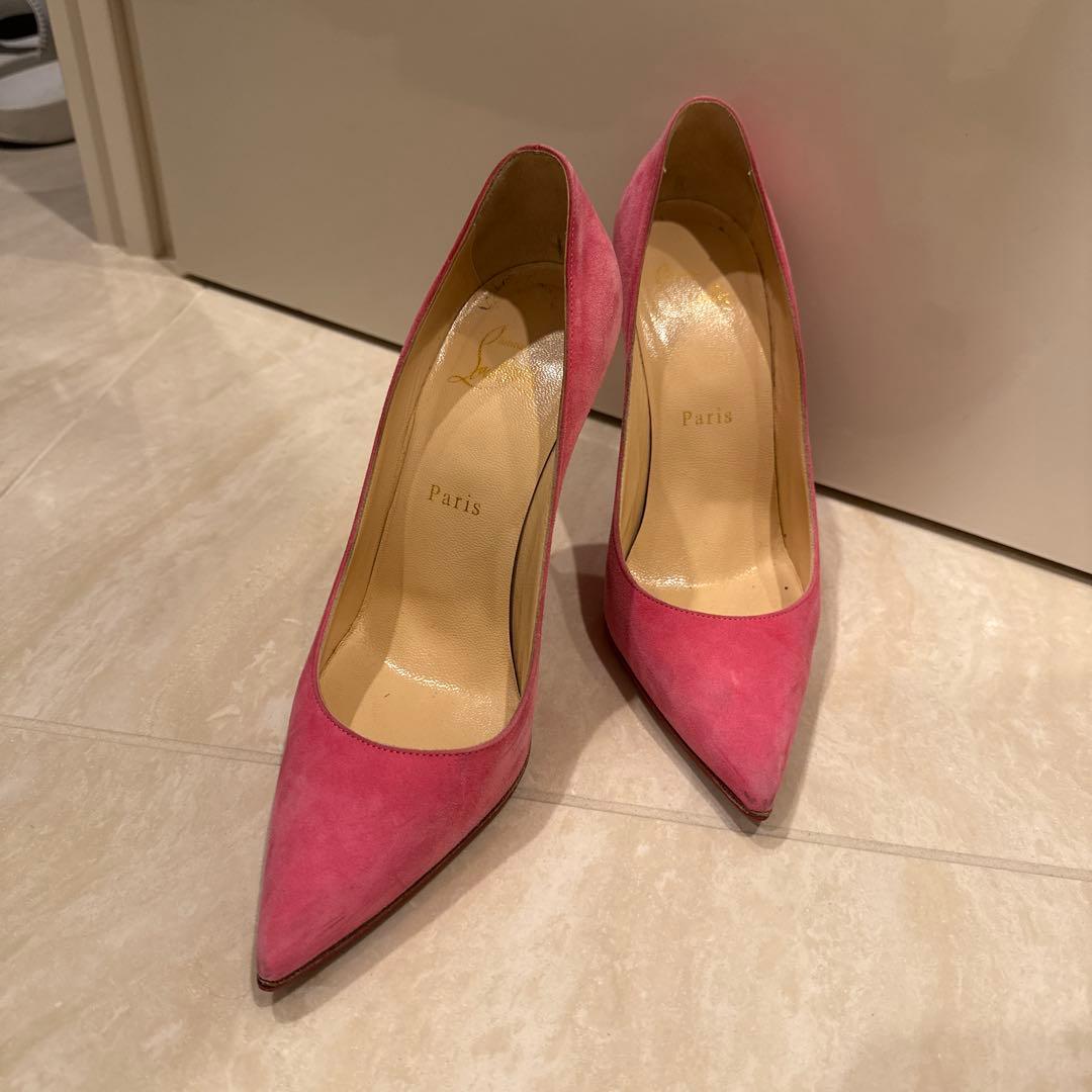 ルブタン　ピンク スエード ポインテッドトゥ ハイヒール