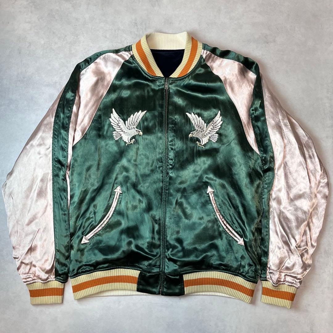 AVIREX 別珍 スカジャン 龍 鷹 リバーシブル ネイビー グリーン XL