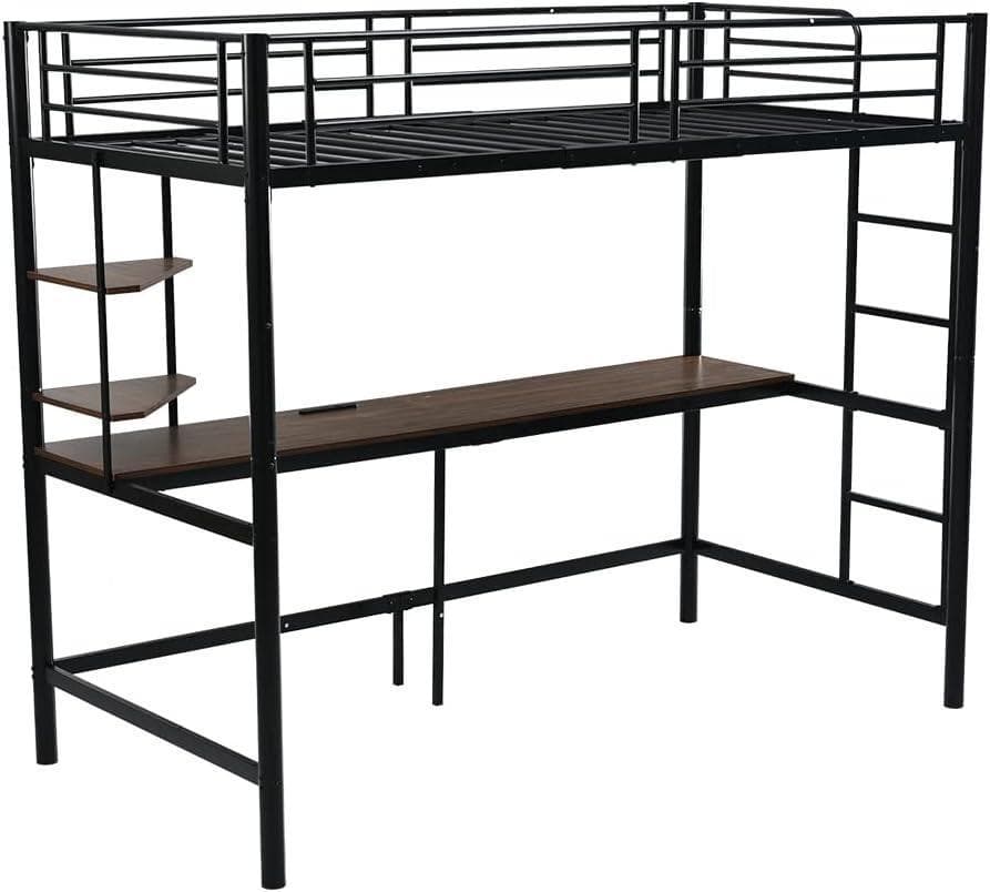 ロフトベッド システムベッド シングル 収納付き デスク＆コンセント付150kg