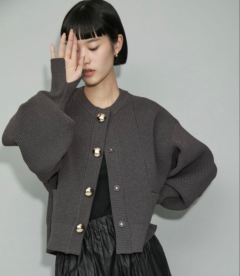 【美品】ADAM ET ROPÉ BIGボタンニットカーディガンF グレー