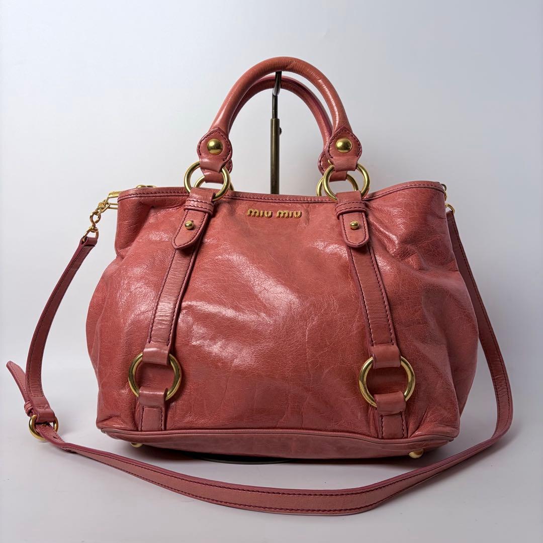 miumiu ミュウミュウ　レザー　2way　ハンドバック ショルダー　ピンク