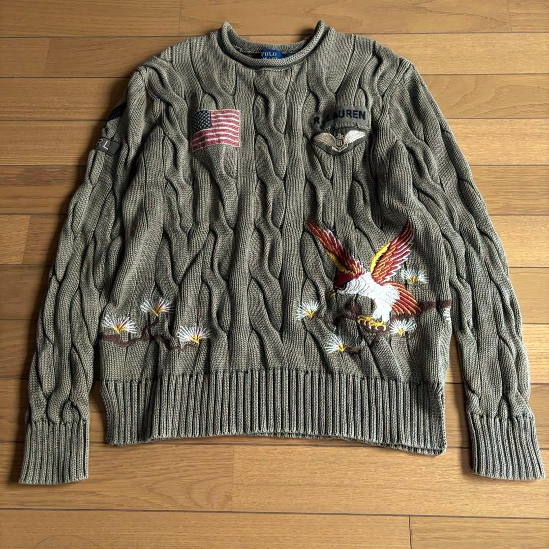 POLO RALPH LAUREN コットンケーブルニット 刺繍 エンブレム