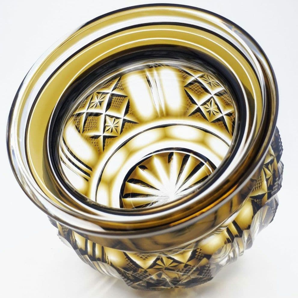 薩摩切子　黄色被せガラス　切子 シュガーポット　【 薩摩びーどろ工芸 】