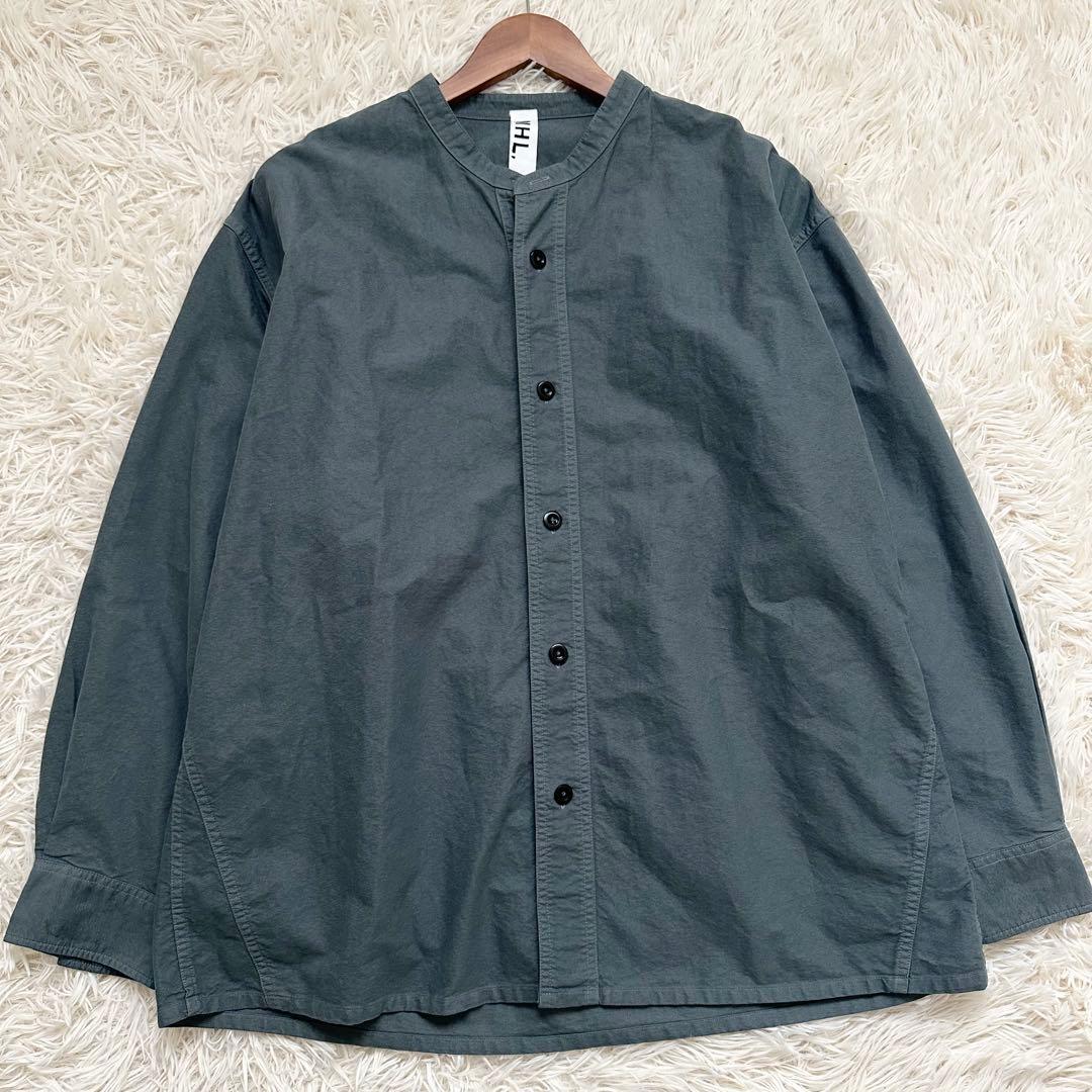 24SS✨️MHL. エムエイチエル バンドカラー 長袖シャツ カーキグレー L