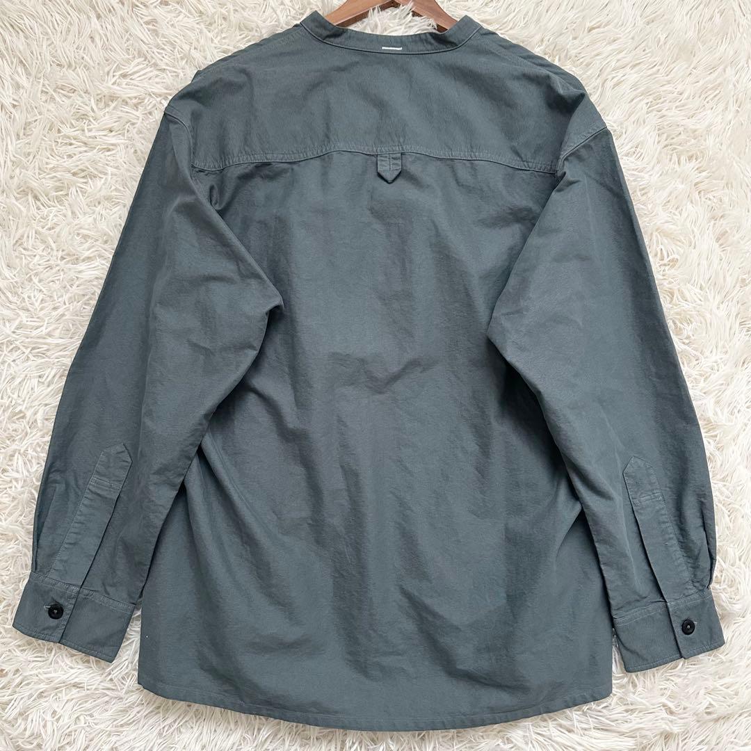 24SS✨️MHL. エムエイチエル バンドカラー 長袖シャツ カーキグレー L