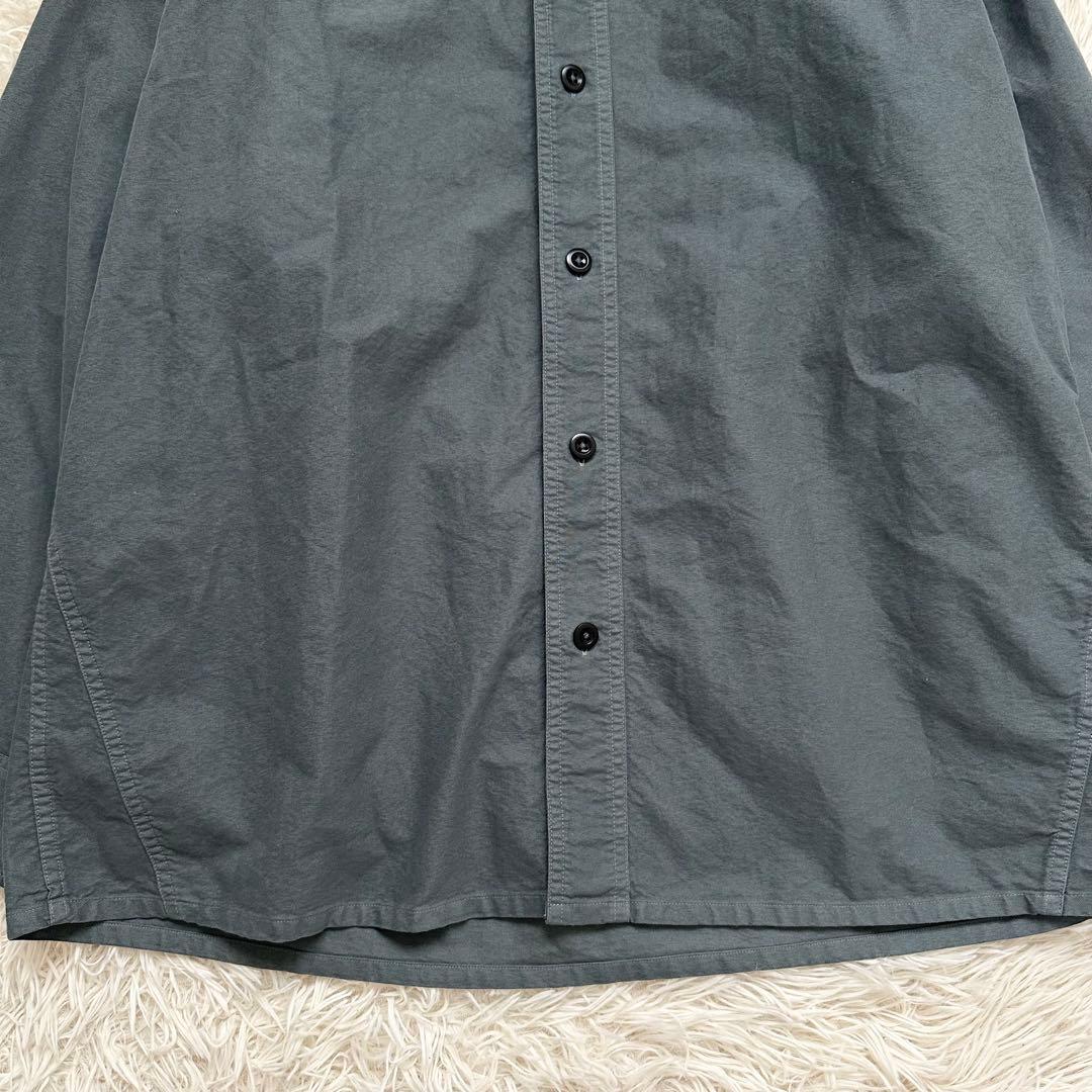 24SS✨️MHL. エムエイチエル バンドカラー 長袖シャツ カーキグレー L